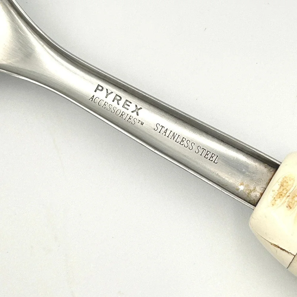 Vintage Pyrex Spatula Turner Flipper Stainless Steel Utensil White Silver 13.25